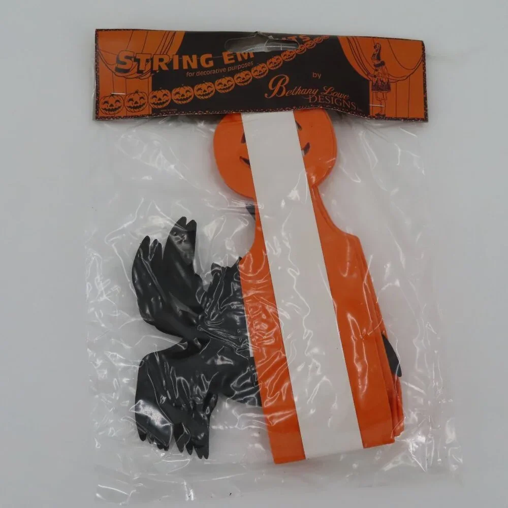 Bethany Lowe String Em Outs Halloween Spider Jack O Lantern Paper Garland NEW